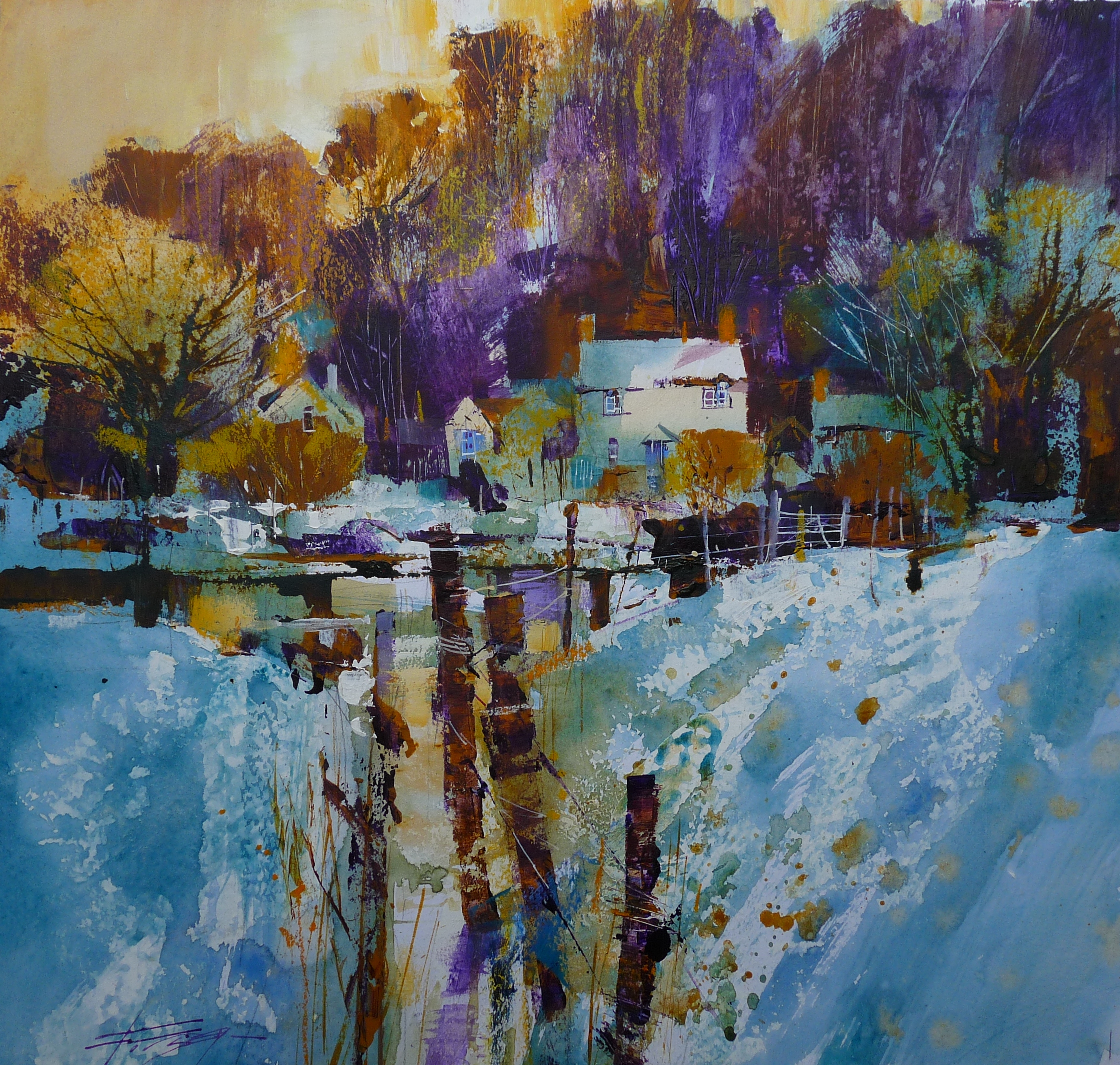 'Beck, Snow and Cottages' by artist Chris Forsey